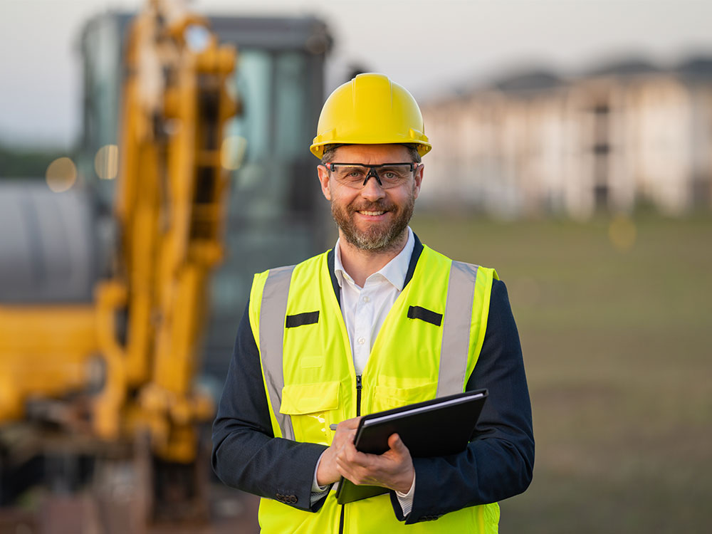 Construction manager overseeing site operations for a construction and development works procurement solution