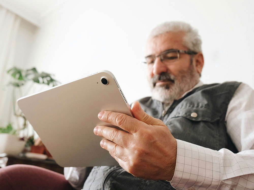 Resident accessing online payment portals and digital portal services using a tablet computer