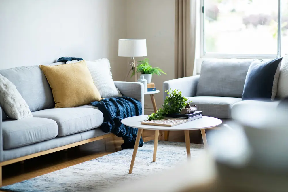 Two sofas and coffee table in a front room